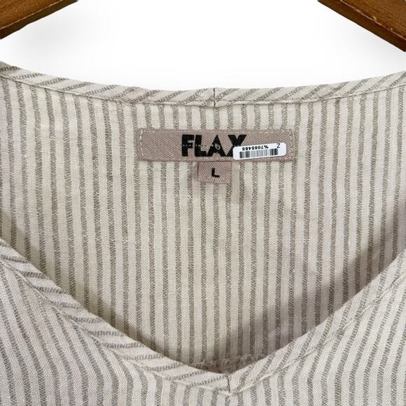 Flax Tunic Top Large Beige Stripe 100% Linen Lagenlook Minimalist Oversized Boho - Picture 3 of 11